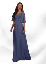 Augday Oksana A-Line V-Neck Pleated Chiffon Dress