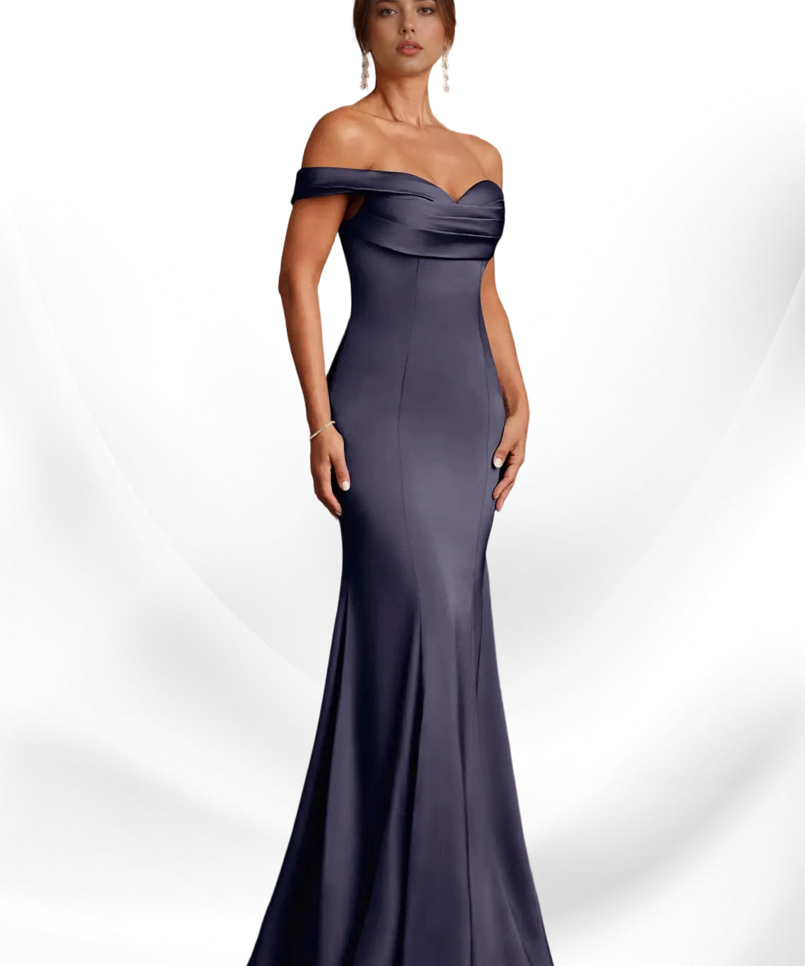 Augday  Mermaid Off the Shoulder Stretch Satin Dress