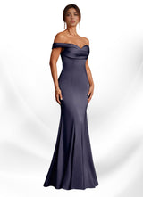 Augday Boone Mermaid Off the Shoulder Stretch Satin Dress