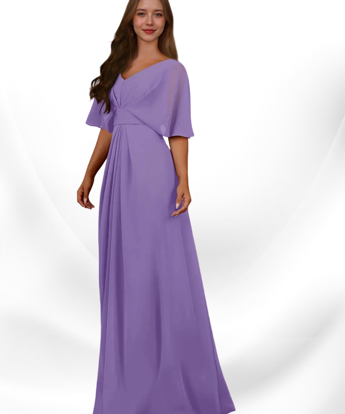 Augday Oksana A-Line V-Neck Pleated Chiffon Dress