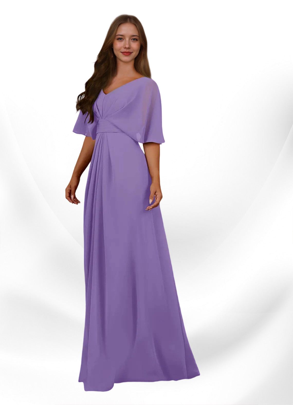 Augday Oksana A-Line V-Neck Pleated Chiffon Dress