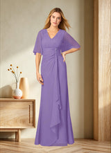 Augday Carson A-Line V-Neck Lace Chiffon Dress