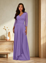 Augday Annetta A-Line V-Neck Pleated Mesh Dress