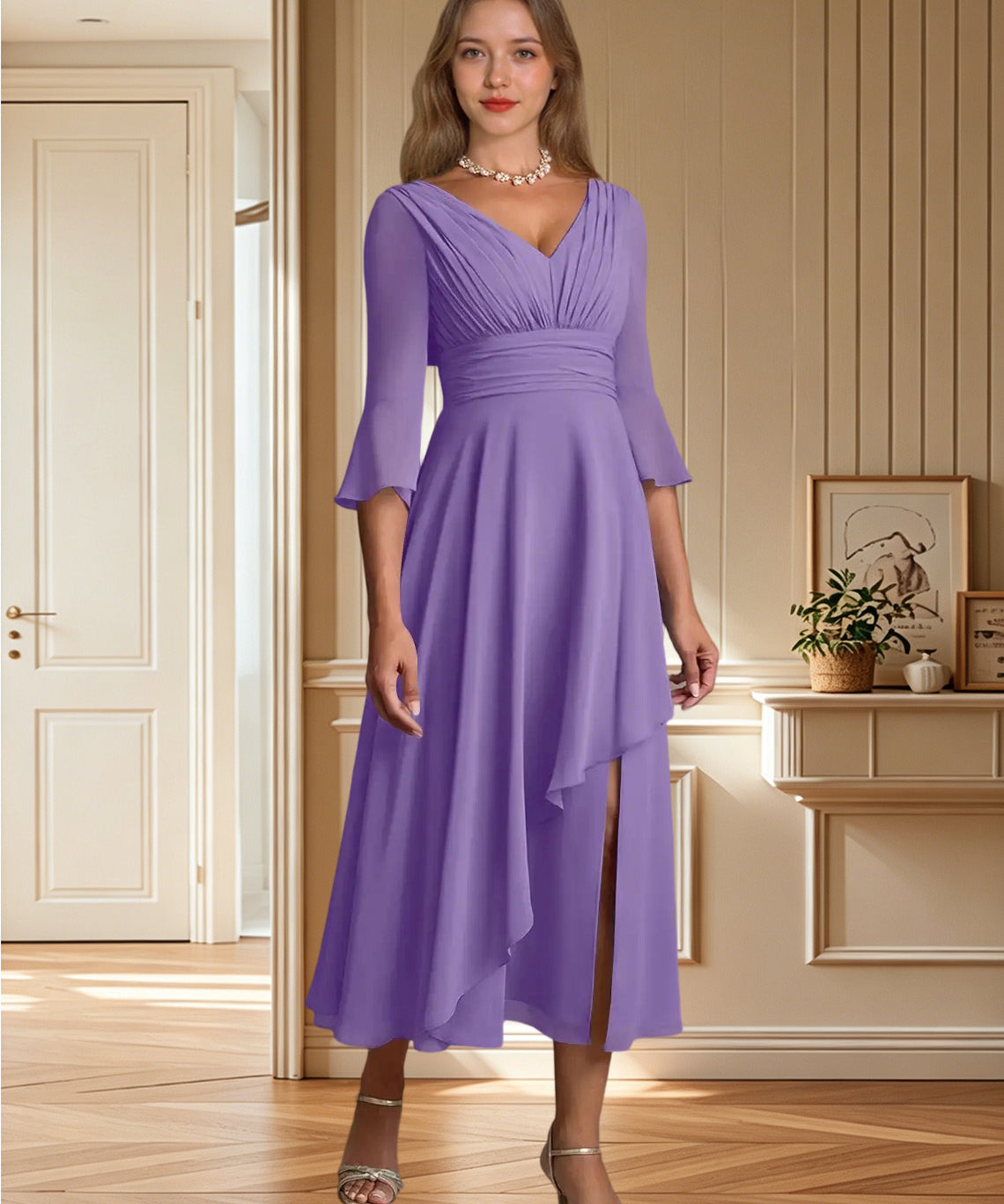 Augday Aerynne A-Line Pleated Chiffon Dress