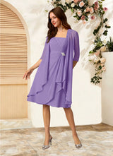 Augday Olivia A-Line Square Neckline Pleated Chiffon Dress