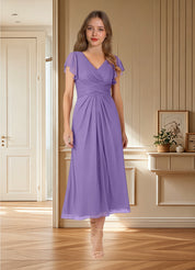 Augday Vera A-Line V-Neck Pleated Mesh Dress