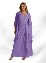 Augday Manuella A-Line V-Neck Pleated Chiffon Dress