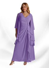 Augday Manuella A-Line V-Neck Pleated Chiffon Dress