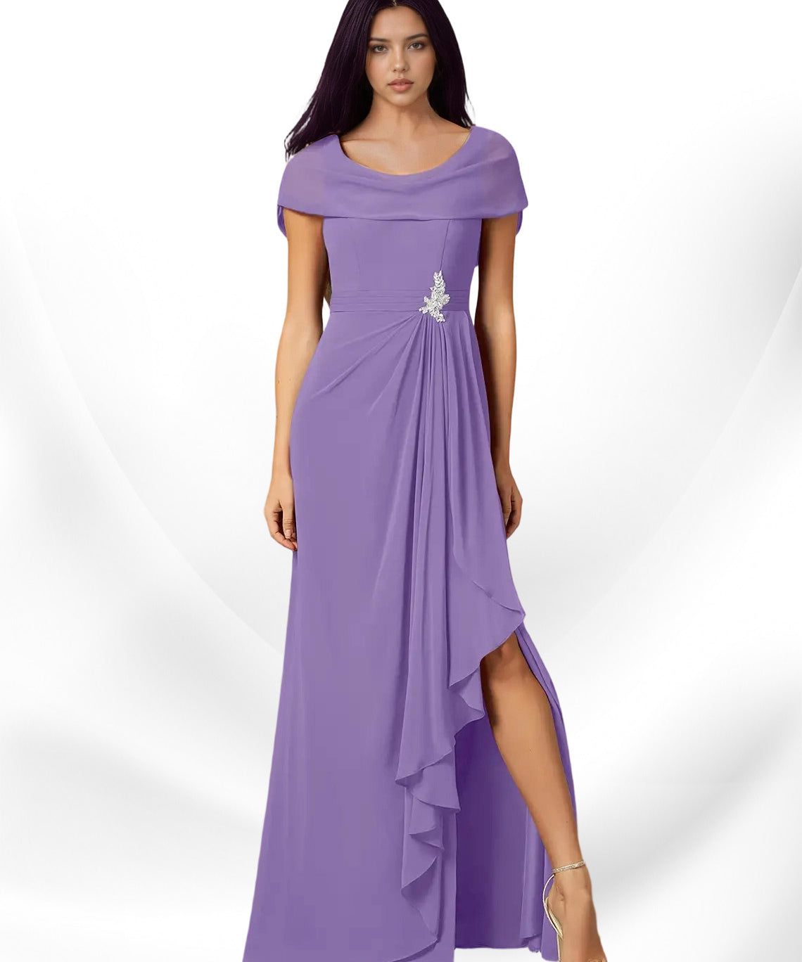 Augday Mary A-Line Side Slit Chiffon Dress