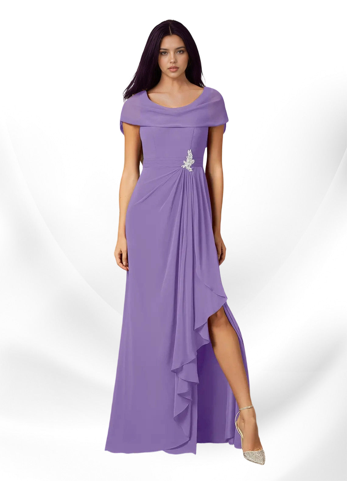 Augday Mary A-Line Side Slit Chiffon Dress