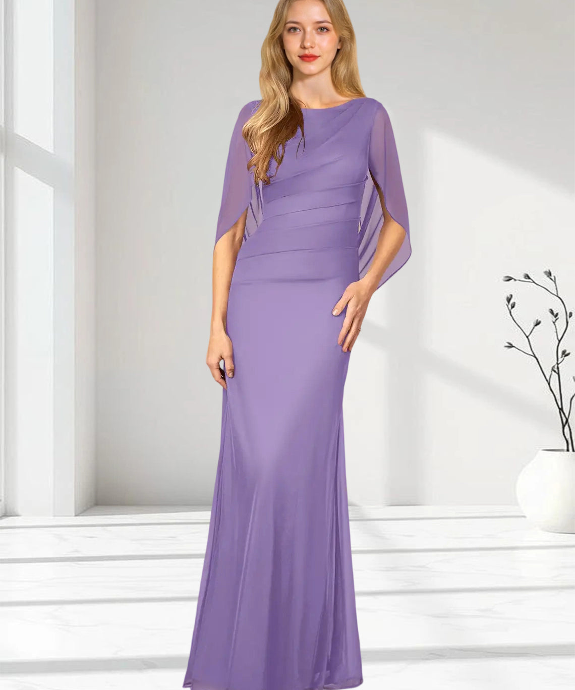 Augday Belladonna Mermaid Scoop Pleated Mesh Dress