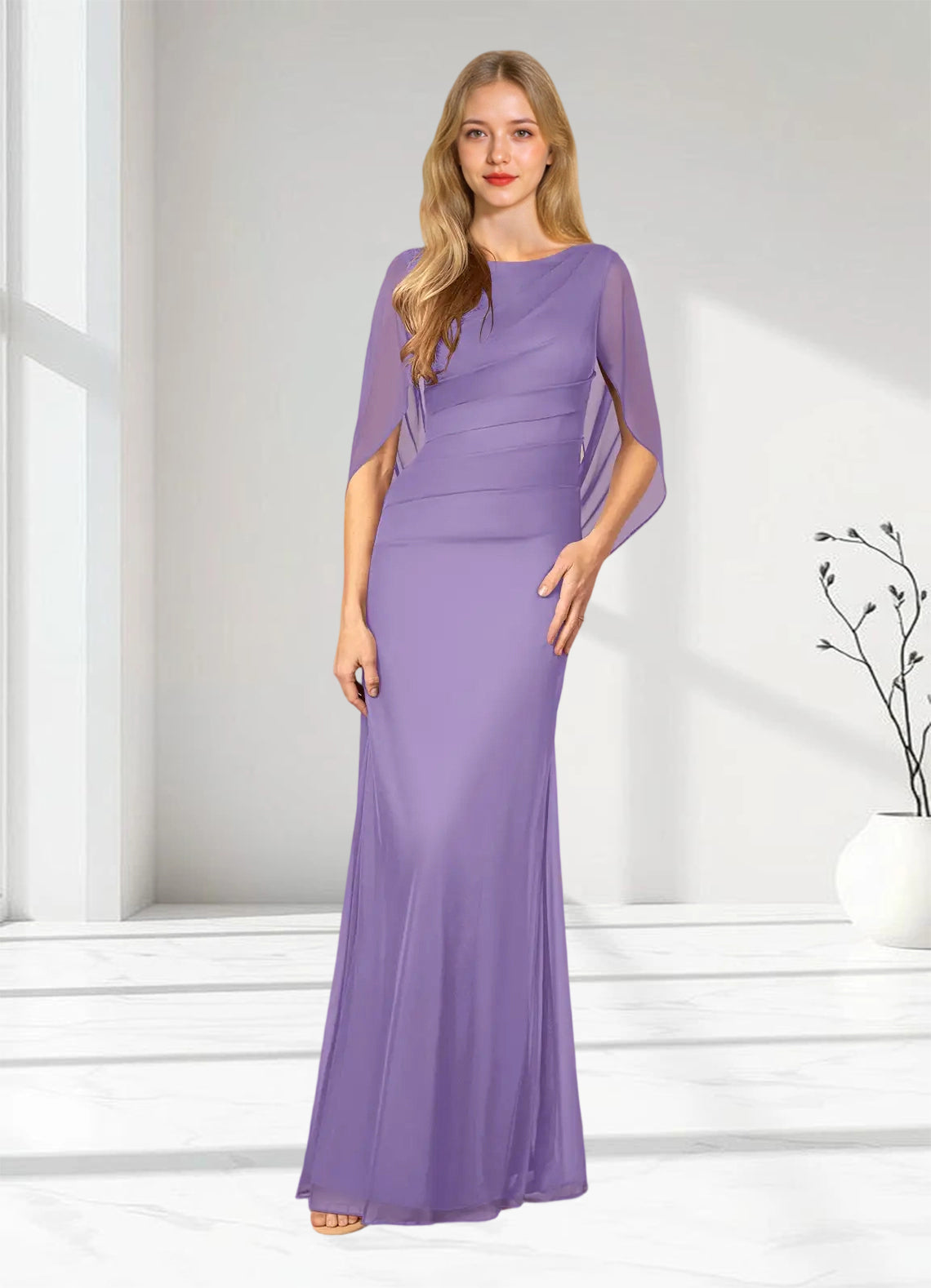 Augday Belladonna Mermaid Scoop Pleated Mesh Dress