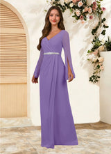 Augday Belinda A-Line V-Neck Pleated Chiffon Dress