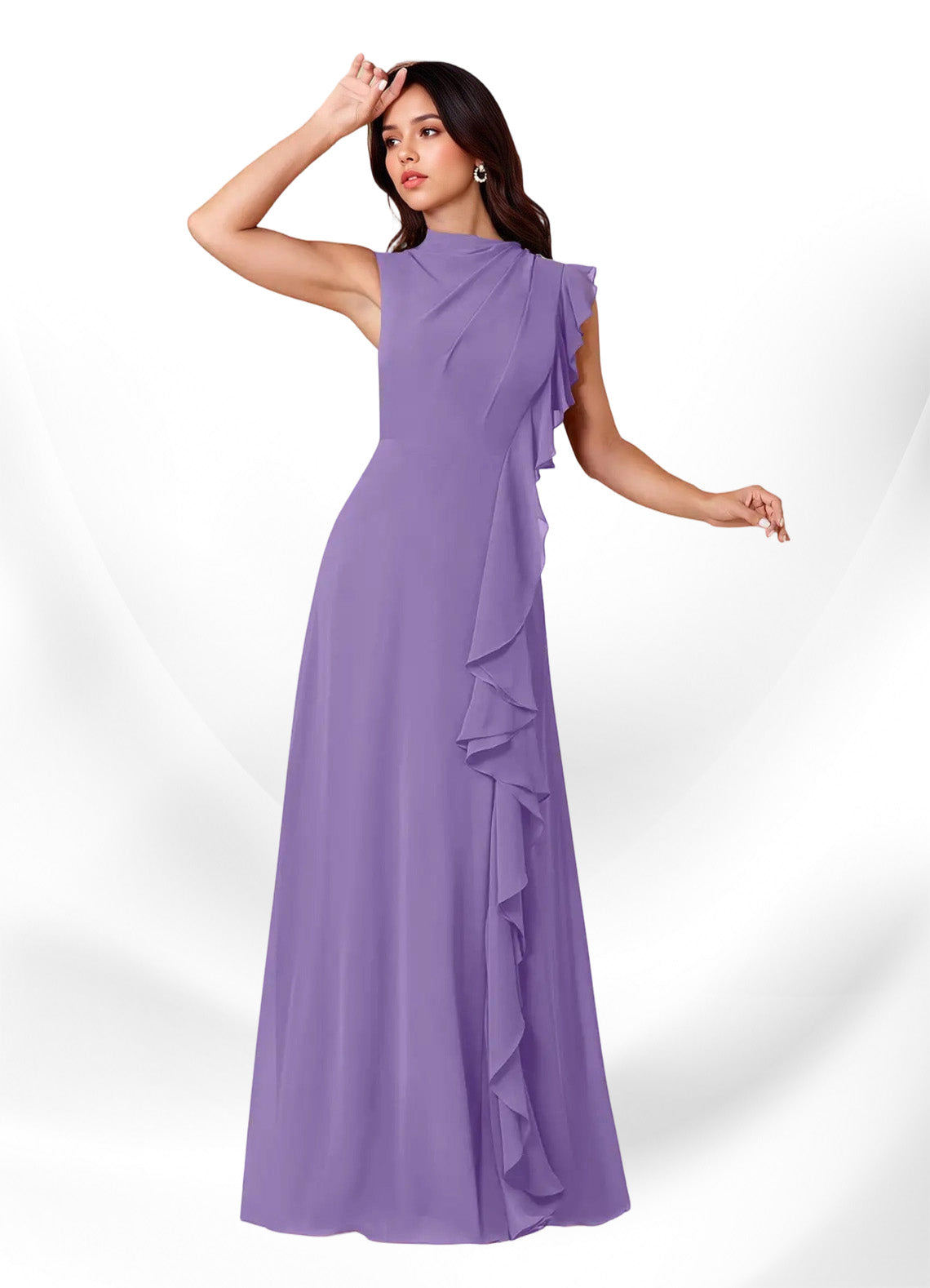 Augday Narine A-Line High Neckline Pleated Chiffon Dress