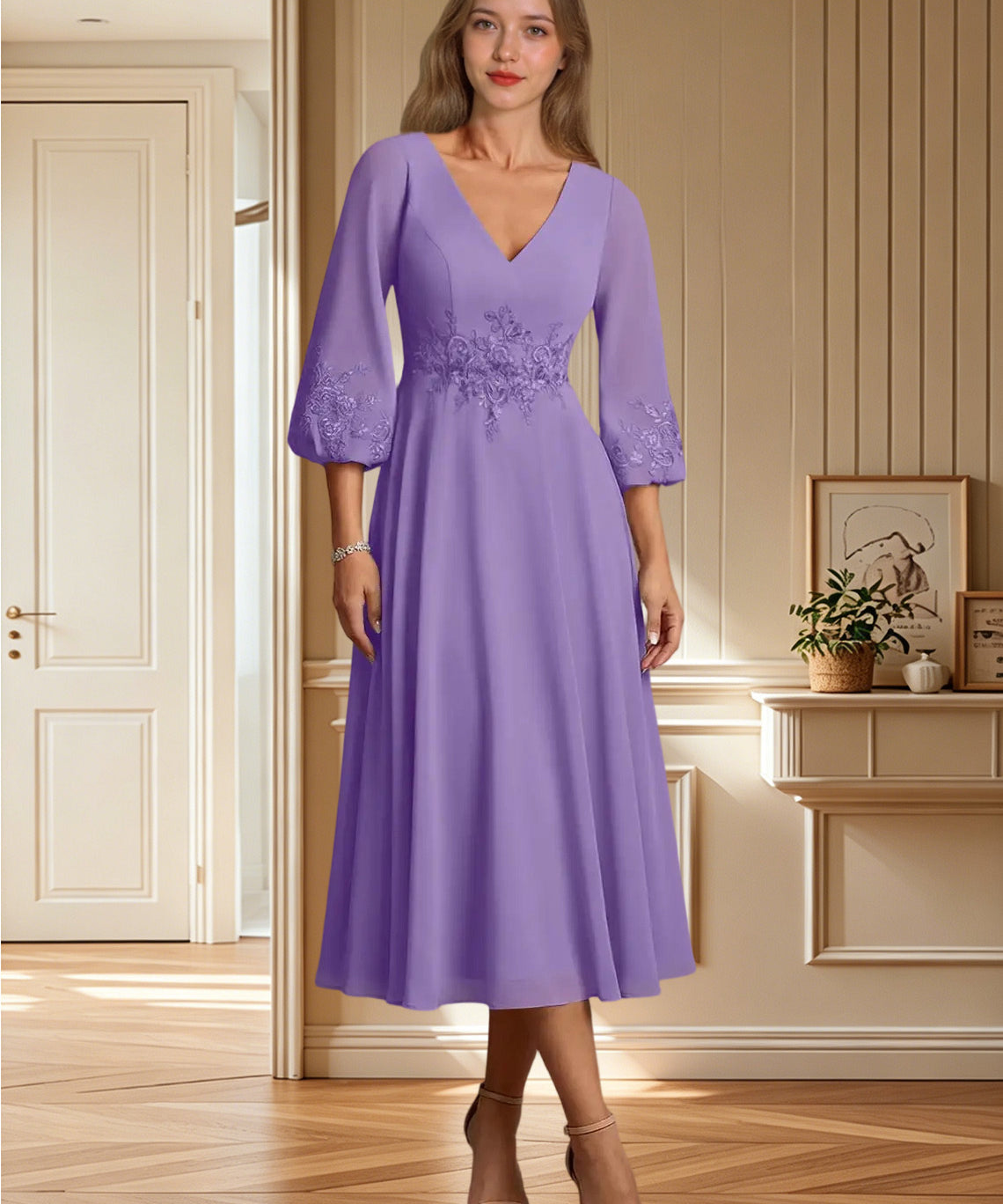 Augday Ana A-Line Lace Chiffon Dress