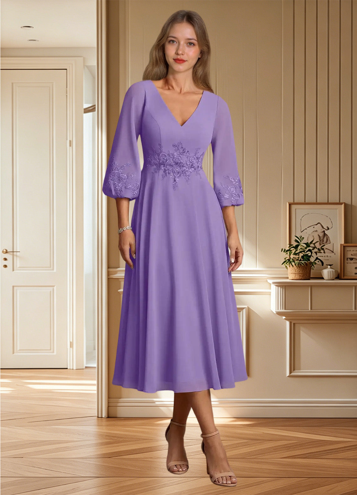Augday Ana A-Line Lace Chiffon Dress
