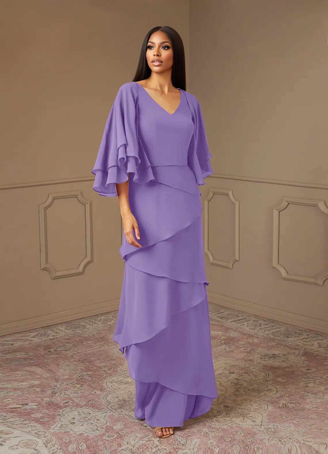 Augday OHara A-Line V-Neck Chiffon Dress
