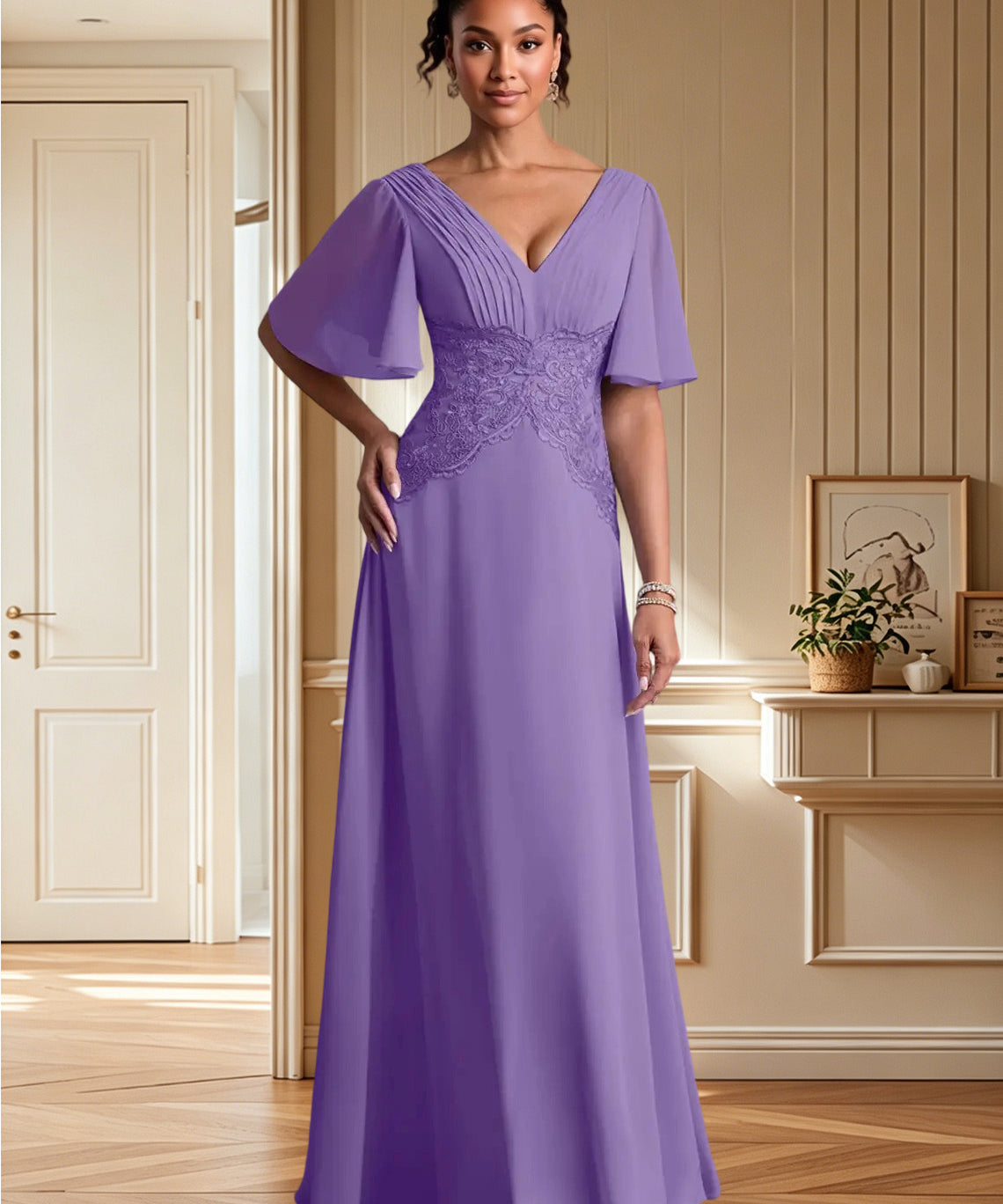 Augday Milliat A-Line Lace Chiffon Dress