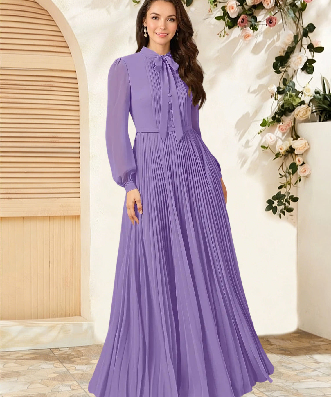 Augday Adellah A-Line Pleated Chiffon Dress