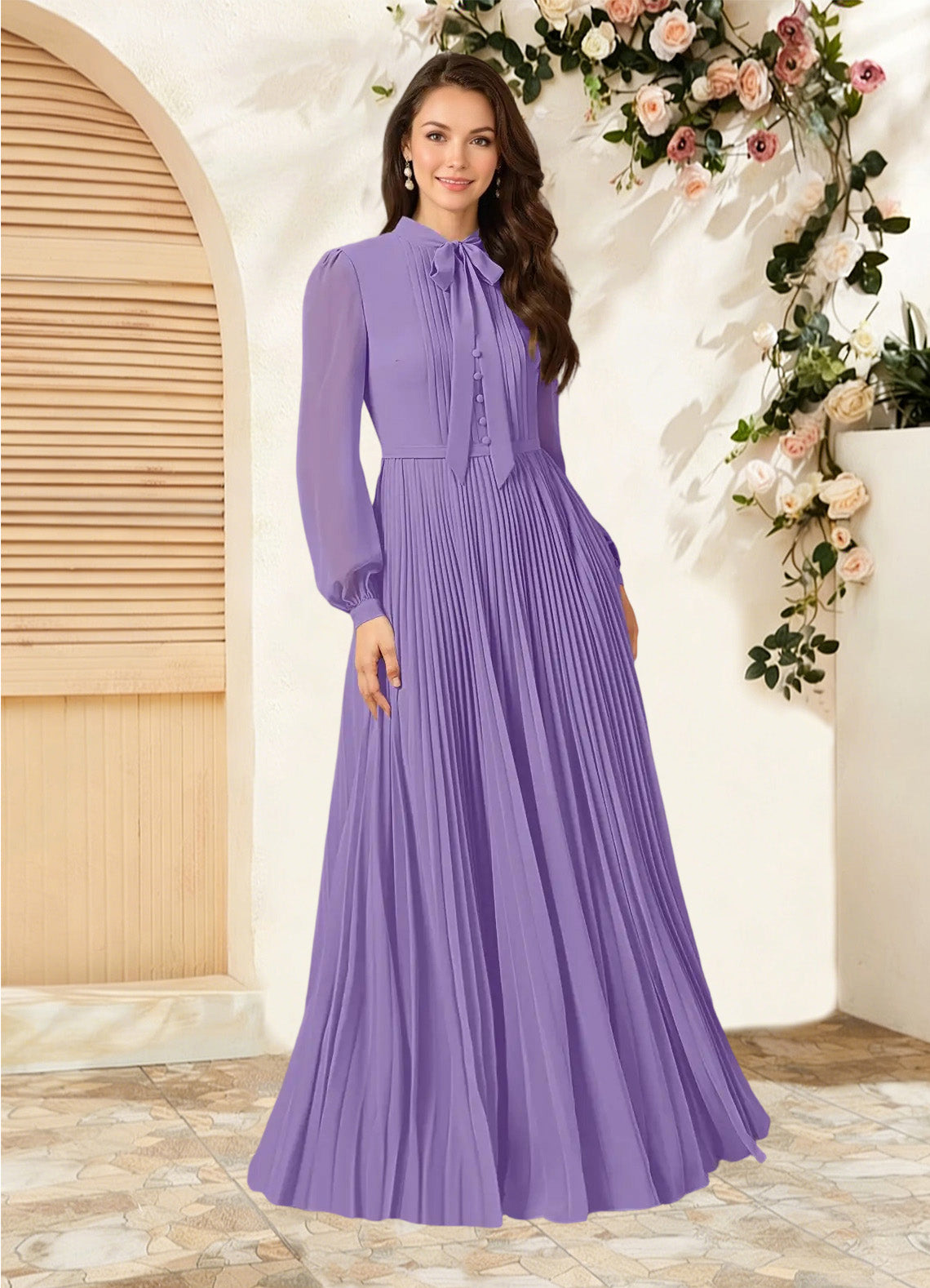 Augday Adellah A-Line Pleated Chiffon Dress