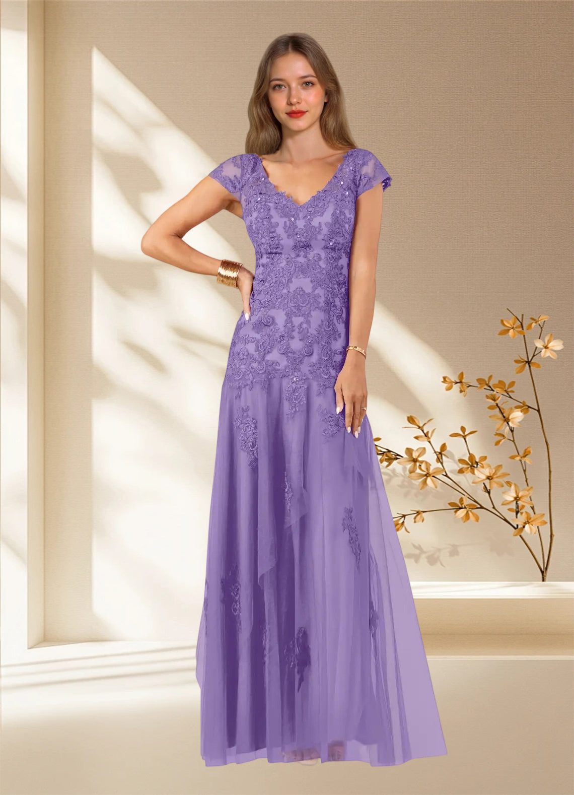 Augday Romy Mermaid V-Neck Sequins Tulle Dress