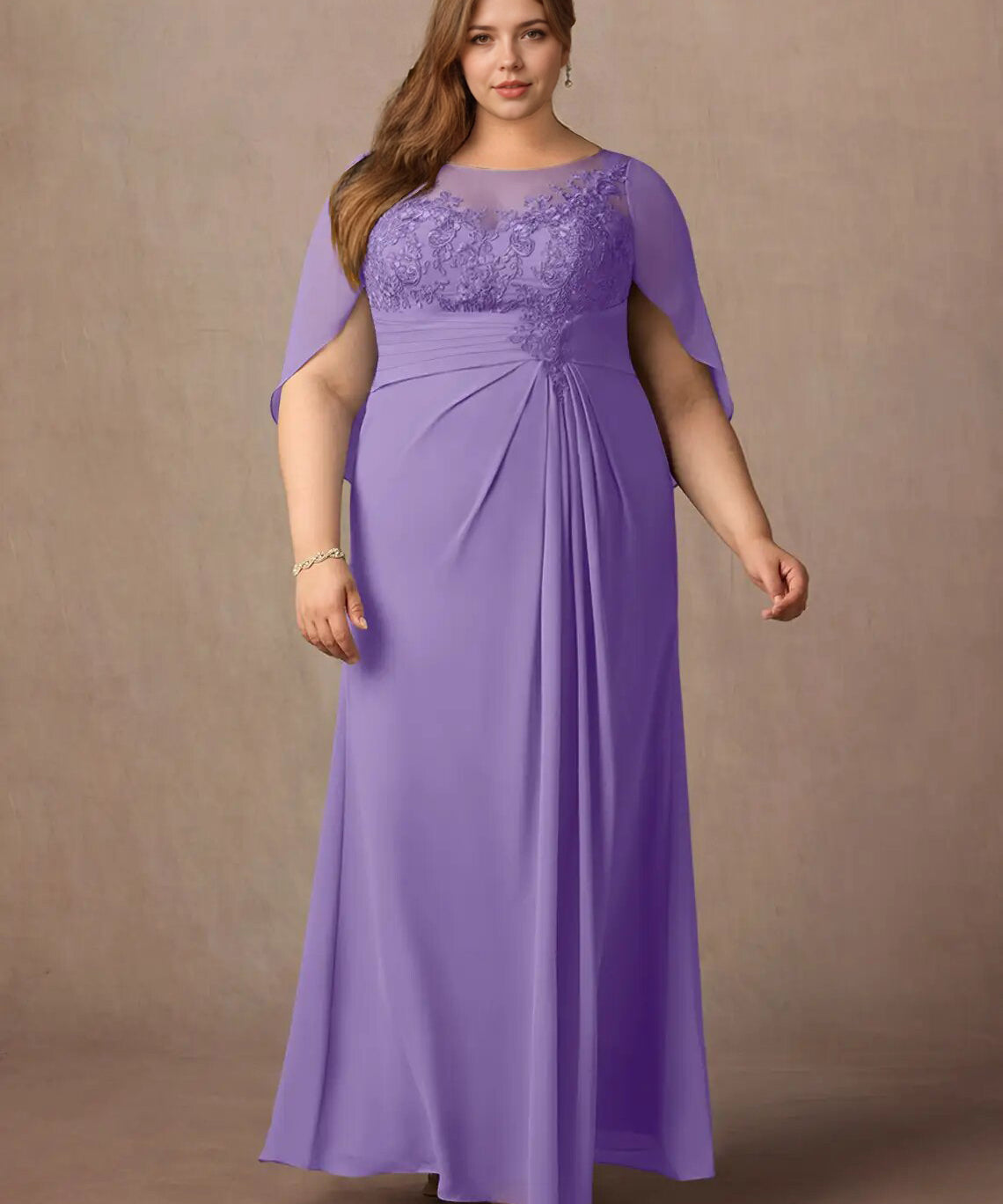 Augday Hera Mother of the Bride Dresses A-Line Lace Capelet Chiffon Dress Plus Size