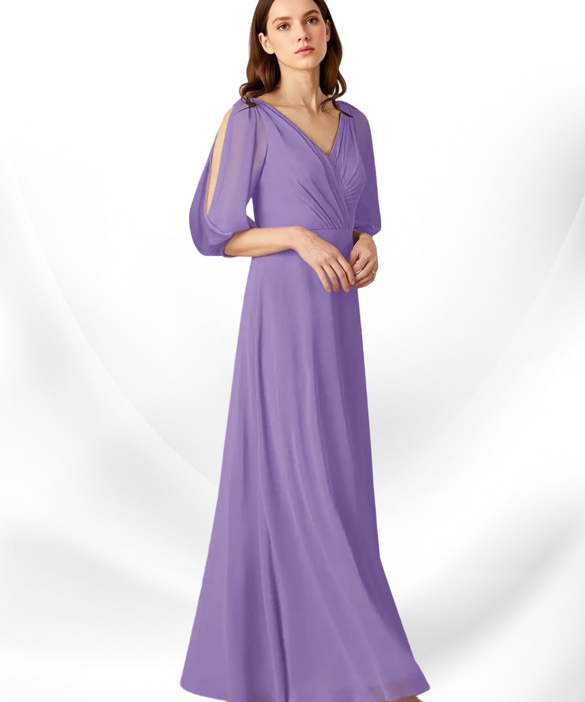 Augday Bronwyn A-Line V-Neck Ruched Chiffon Dress