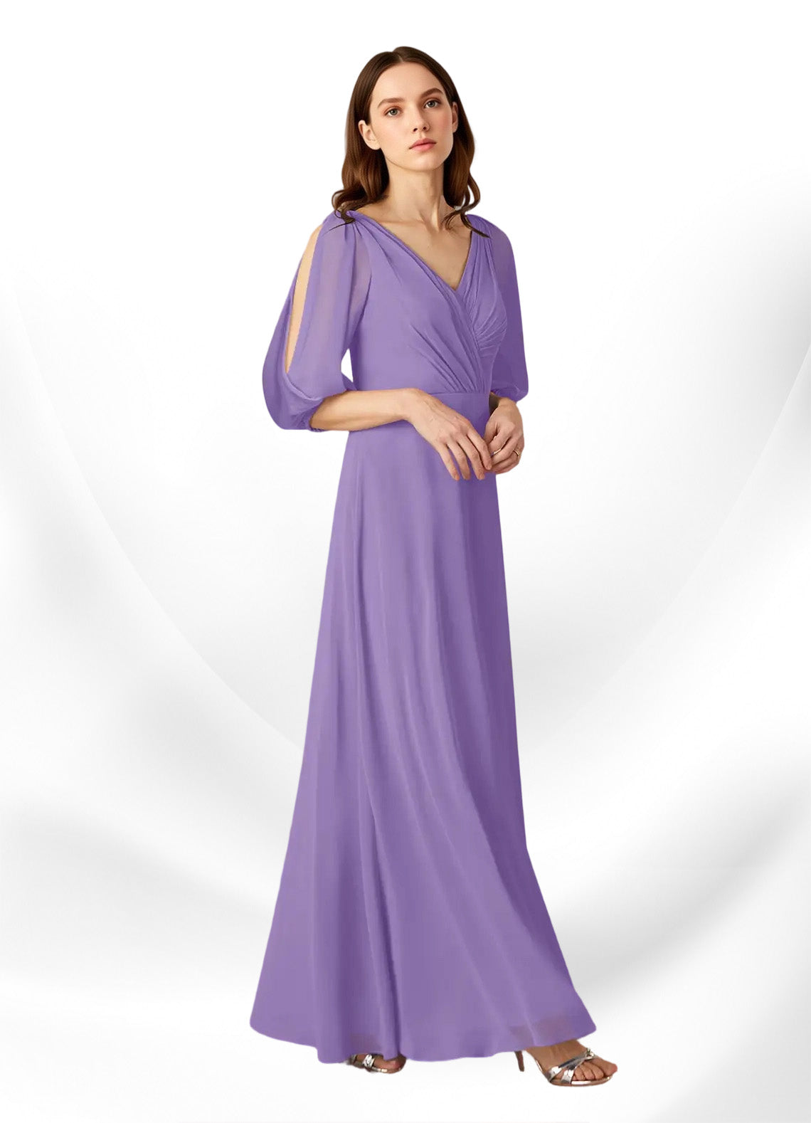 Augday Bronwyn A-Line V-Neck Ruched Chiffon Dress