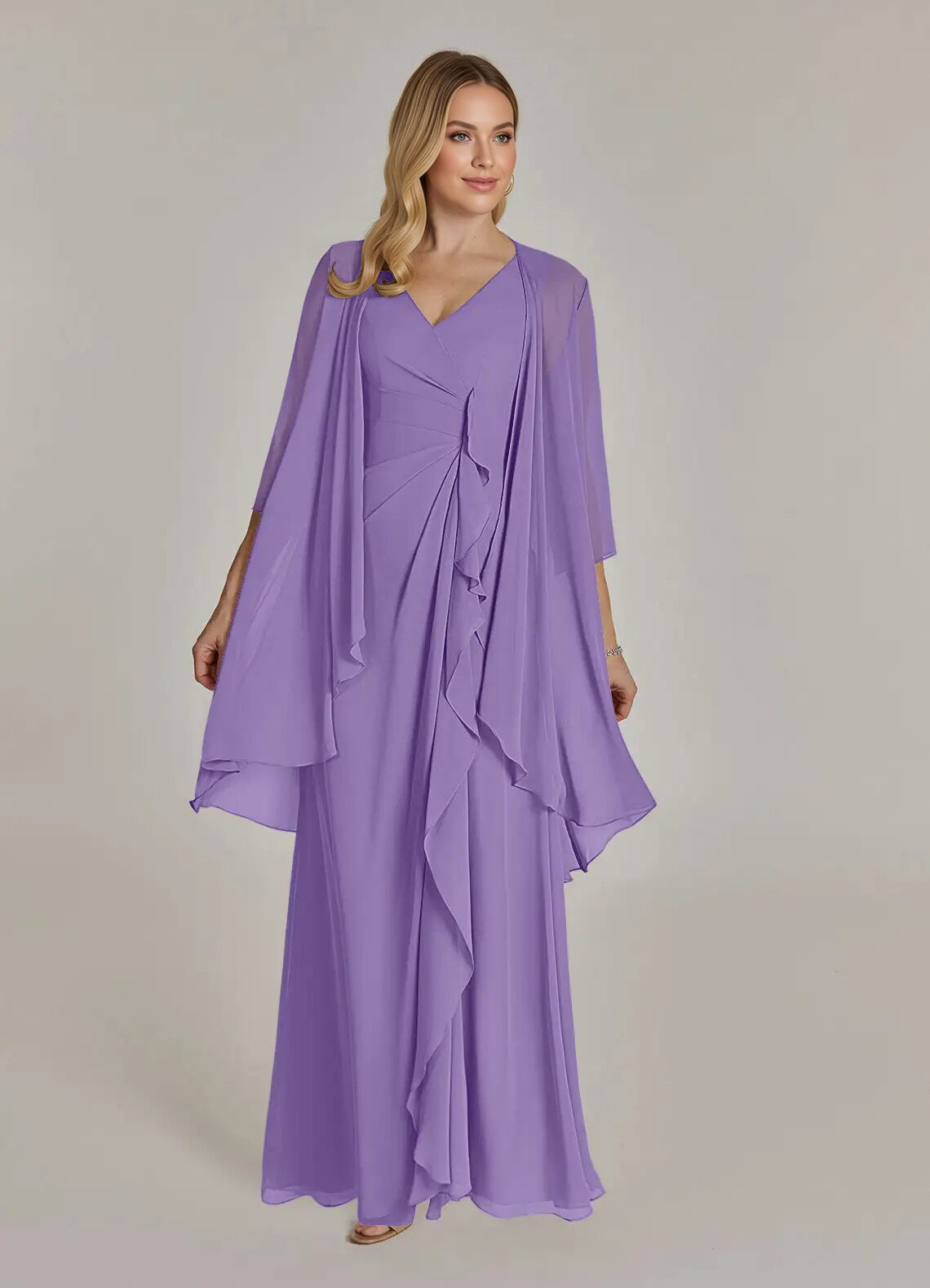 Augday Manuella A-Line V-Neck Pleated Chiffon Dress