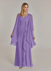 Augday Manuella A-Line V-Neck Pleated Chiffon Dress