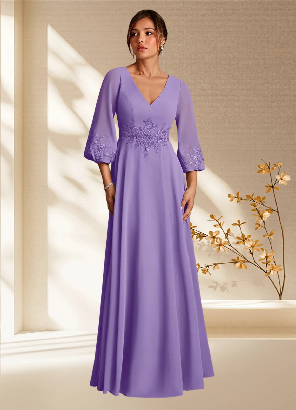 Augday Yorba A-Line Lace Chiffon Dress