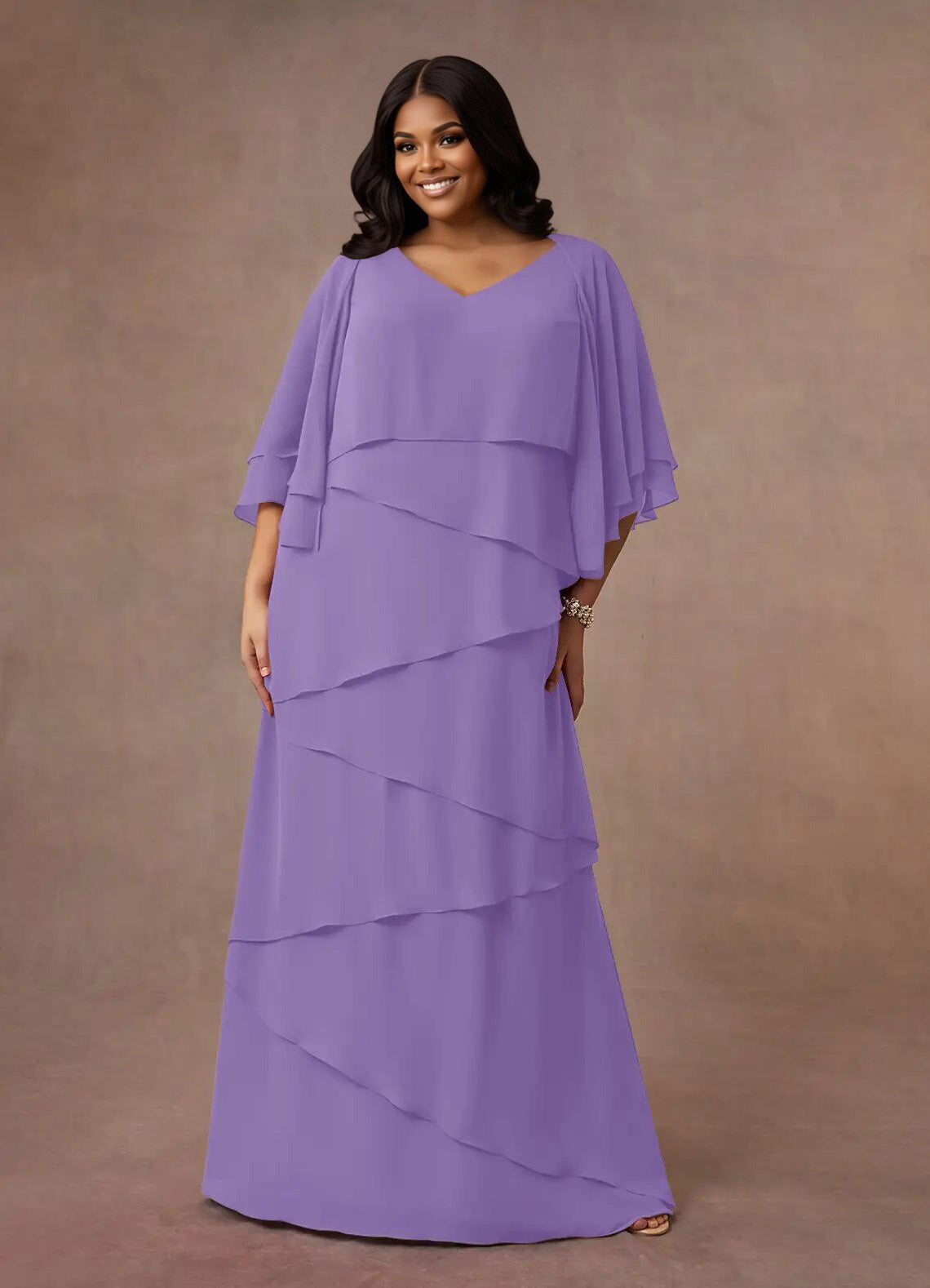 Augday OHara A-Line V-Neck Chiffon Dress Plus Size