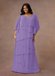 Augday OHara A-Line V-Neck Chiffon Dress Plus Size
