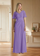 Augday Morning Glory A-Line V-Neck Ruched Chiffon Dress