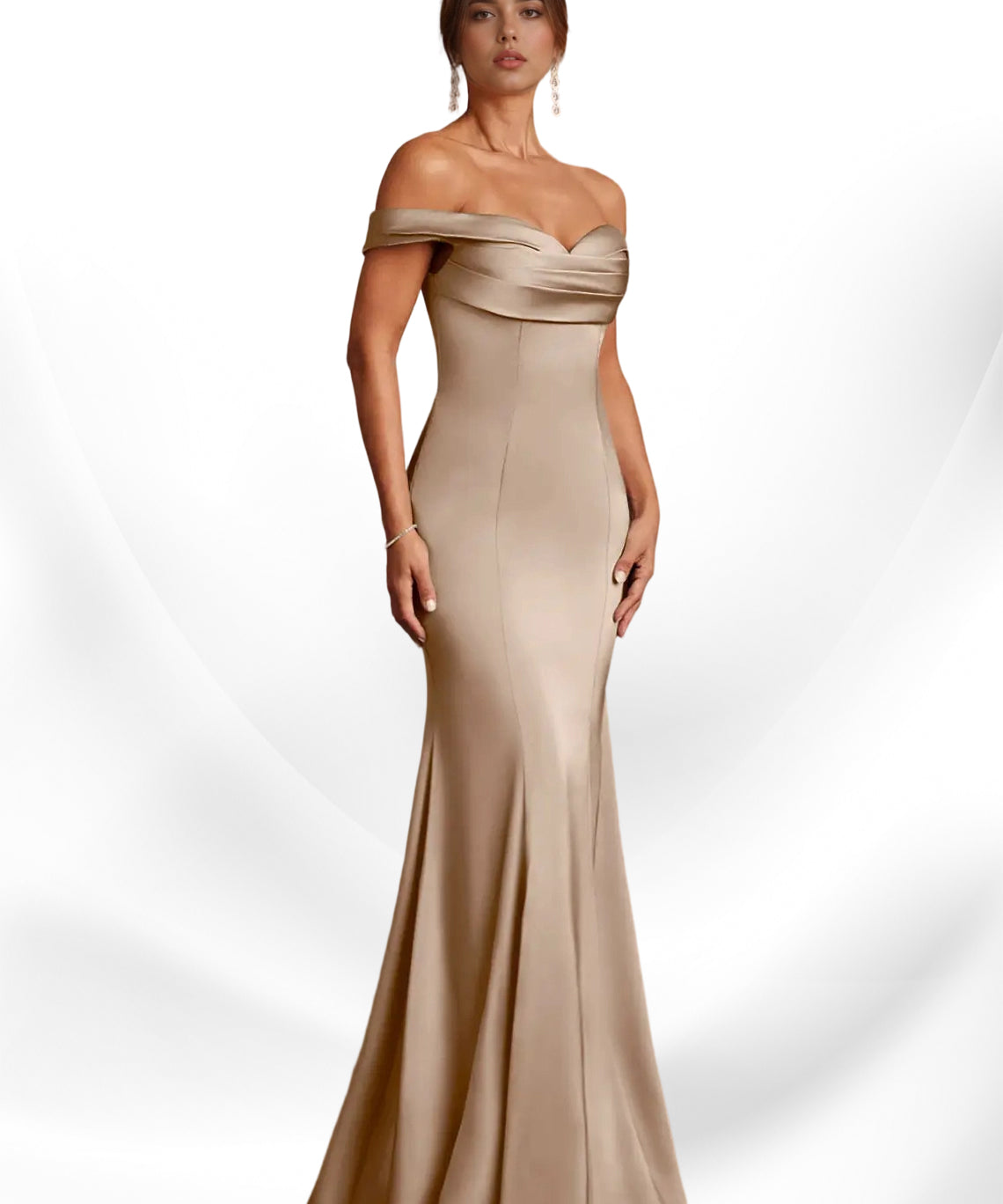 Augday  Mermaid Off the Shoulder Stretch Satin Dress