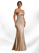 Augday Boone Mermaid Off the Shoulder Stretch Satin Dress