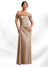 Augday Beah Sheath Off the Shoulder Stretch Satin Dress