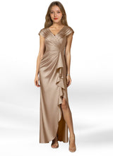 Augday Anderson A-Line Pleated Stretch Satin Dress
