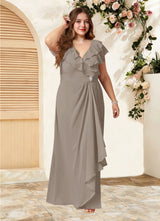 Augday Snapdragon A-Line V-Neck Ruched Chiffon Dress