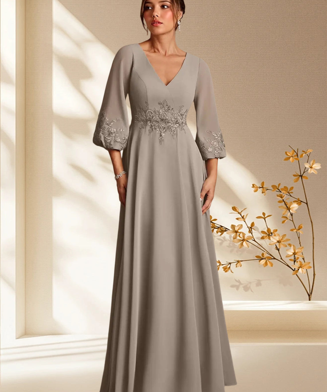 Augday Yorba A-Line Lace Chiffon Dress