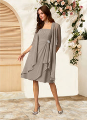 Augday Olivia A-Line Square Neckline Pleated Chiffon Dress