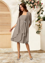 Augday Olivia A-Line Square Neckline Pleated Chiffon Dress