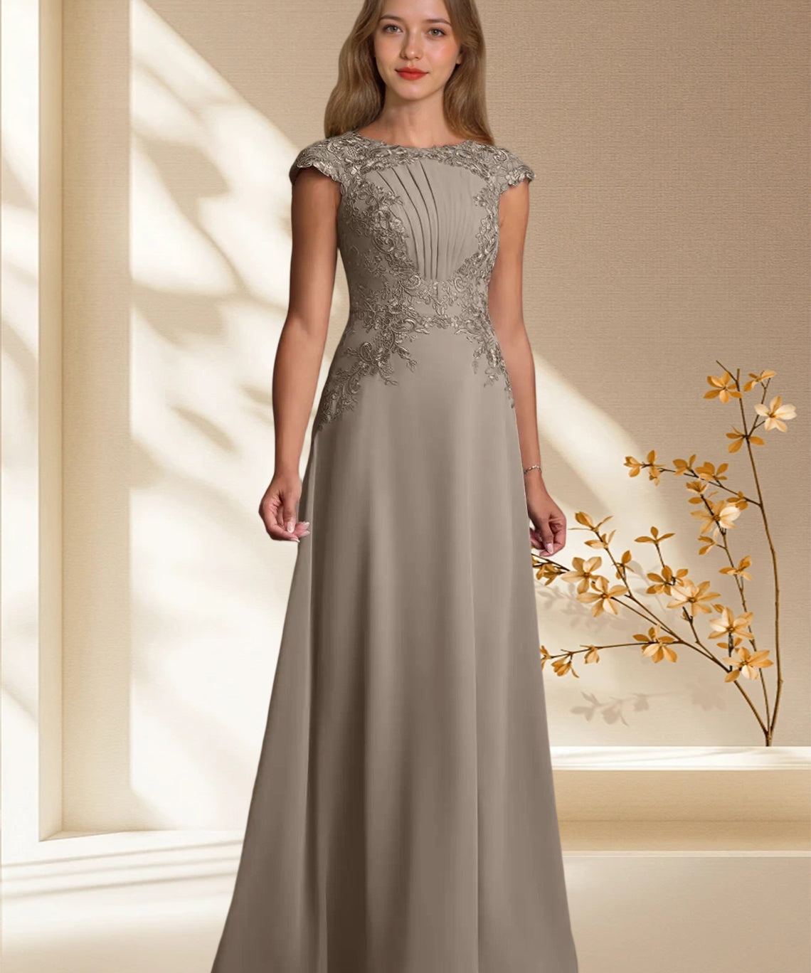 Augday Christi A-Line Lace Chiffon Dress