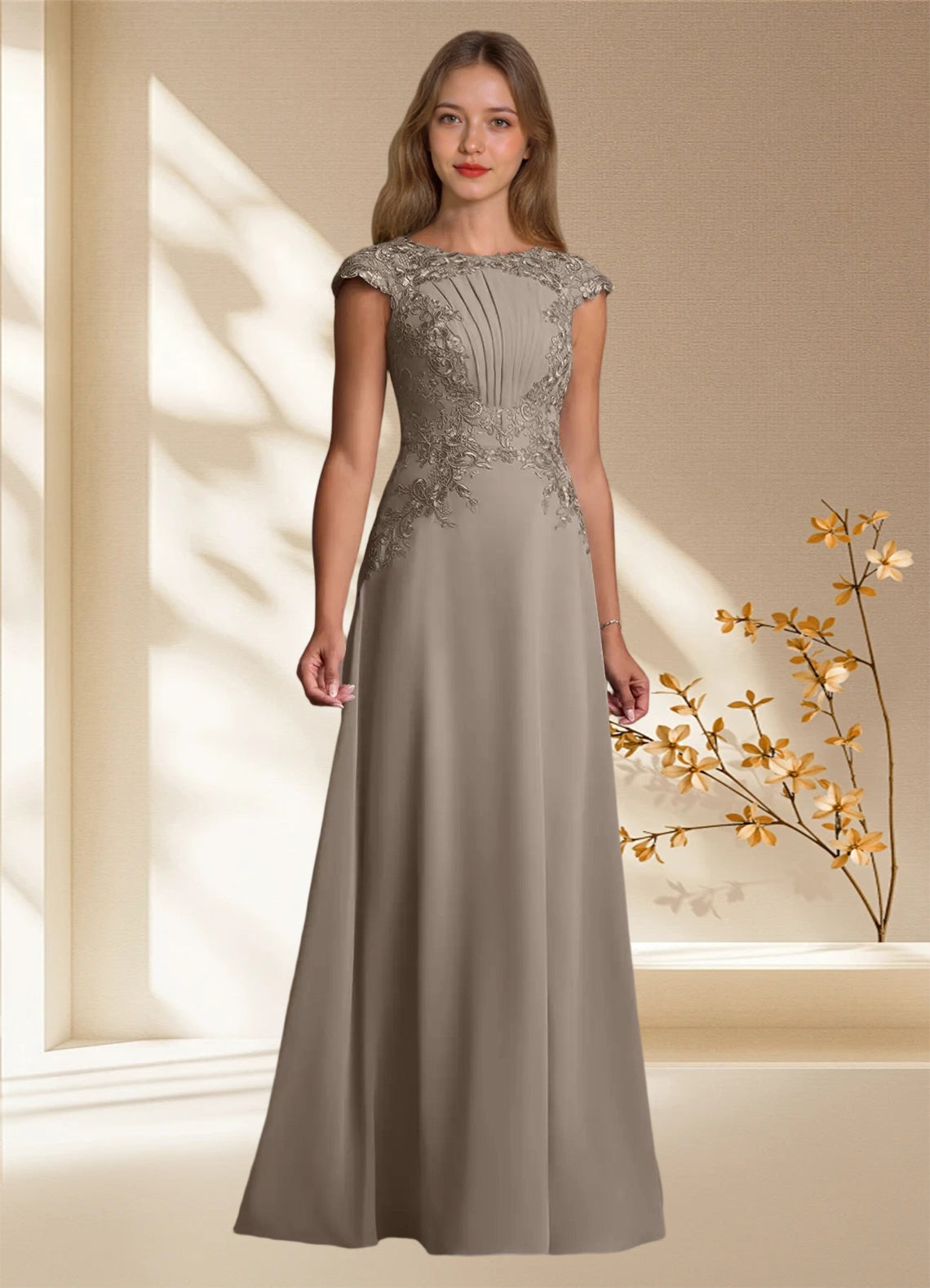 Augday Christi A-Line Lace Chiffon Dress