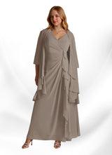 Augday Manuella A-Line V-Neck Pleated Chiffon Dress
