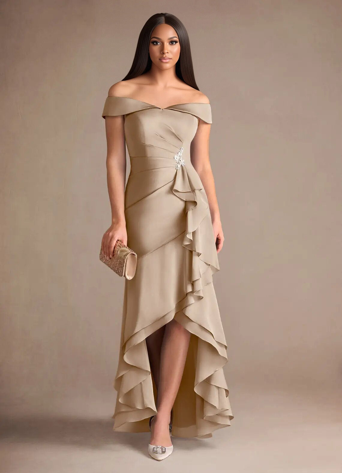 Augday Billings Mermaid Off the Shoulder Stretch Satin Dress