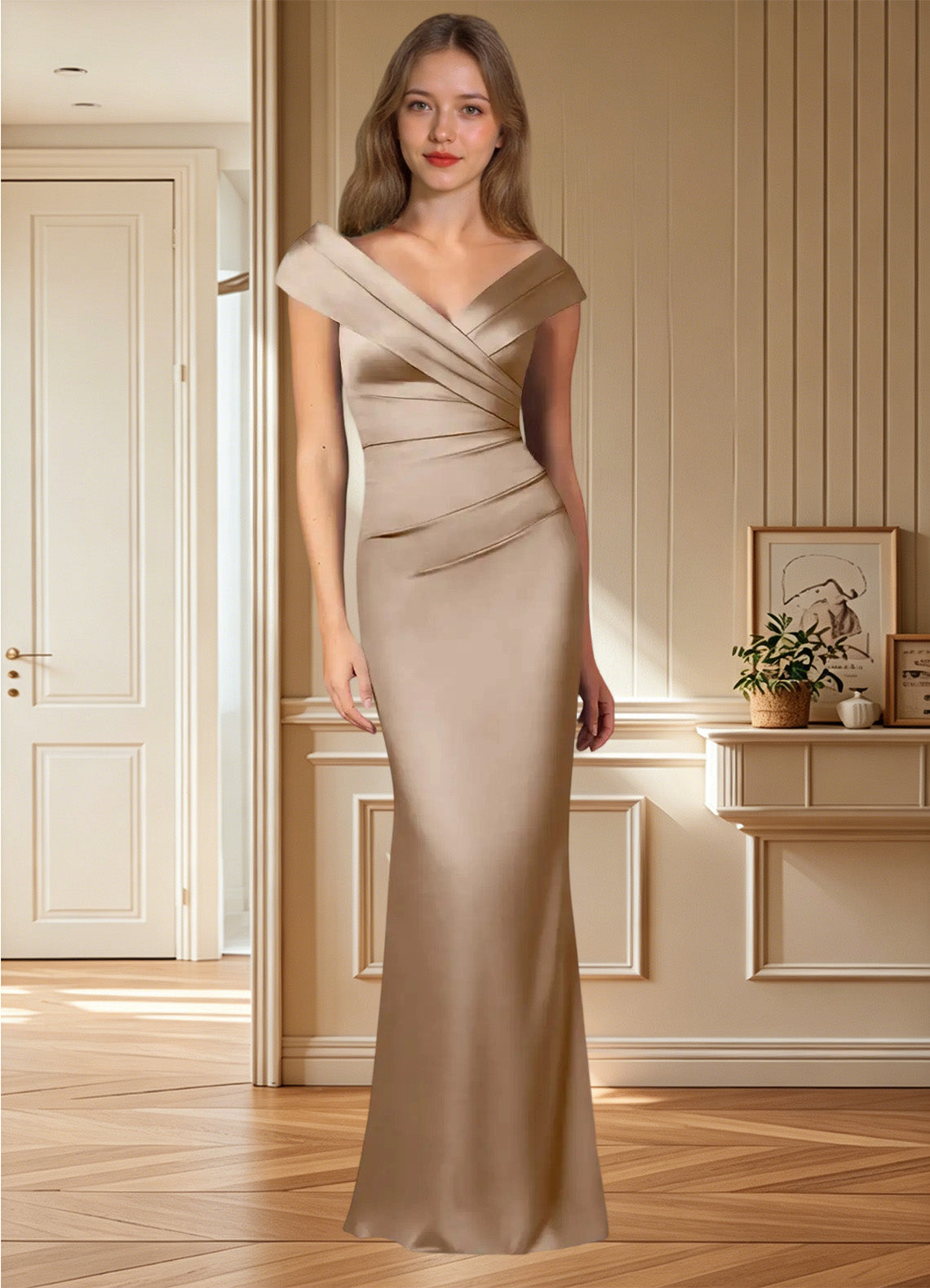 Augday Ludlow Mermaid Pleated Stretch Satin Dress