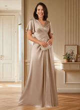 Augday Emmeline A-Line Pleated Stretch Satin Dress