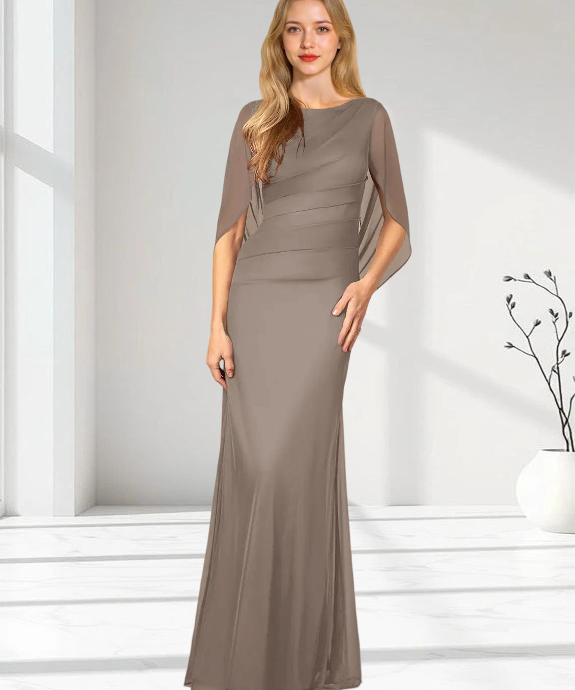 Augday Belladonna Mermaid Scoop Pleated Mesh Dress