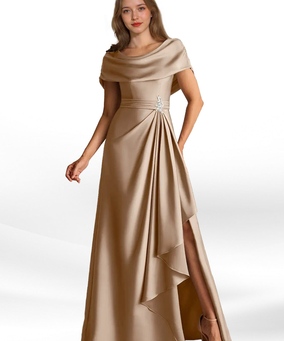 Augday Branford A-Line Pleated Stretch Satin Dress